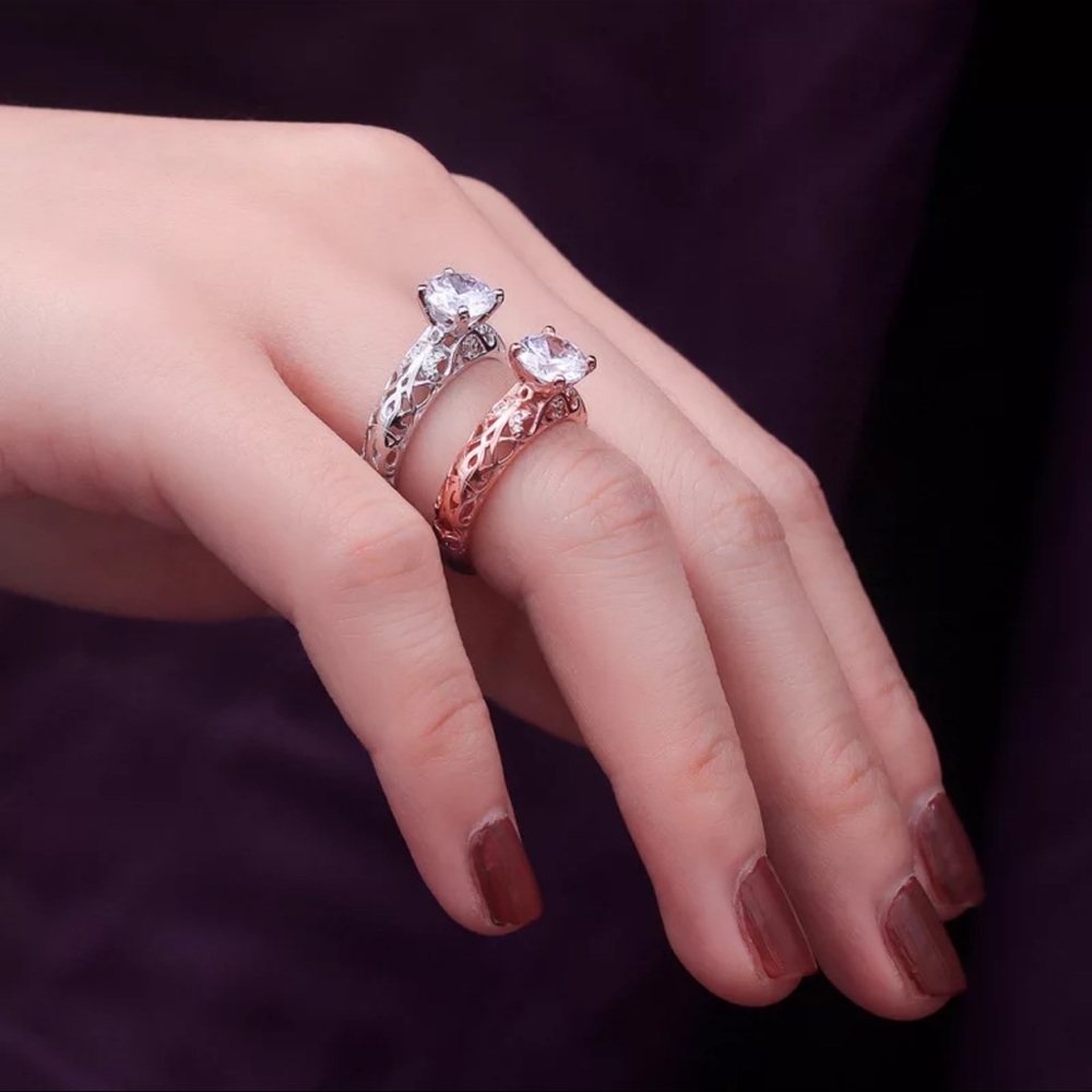 925 sterling Rose ring with zirconia stone - Picture 4 of 4